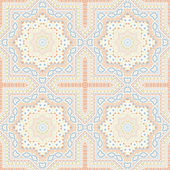 Linear victorian majolica tile seamless pattern. Ethnic geometric vector swatch. Curtains print design. Classic spanish mayolica tilework eternal pattern. Floor decor graphic design.