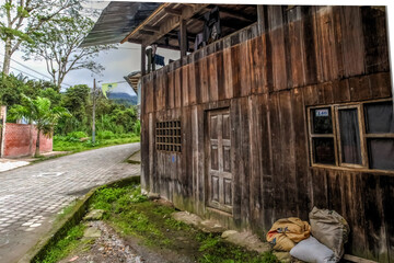Buildings in a rustic village in the cloud forest in Ecuador