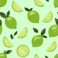 Cute bright retro lime citrus seamless tiling wallpaper pattern with blue background