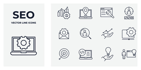 Set of SEO icon. Search Engine Optimization pack symbol template for graphic and web design collection logo vector illustration