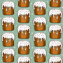 Seamless pattern with hand drawn easter cakes. Vector illustration in doodle style.