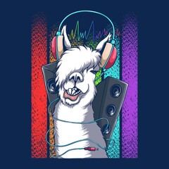 Llama headphone DJ retro vector illustration © andypp