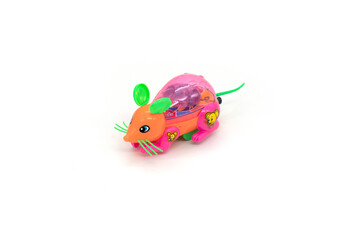Plastic toy mouse isolated on white background