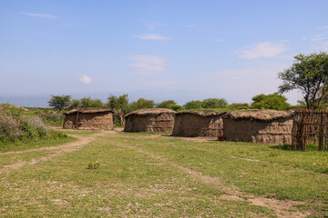 Masai houses in the village in Tanzania, Africa