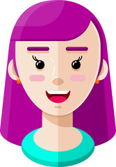 Girl with Long Purple Hair Flat Vector Person Icon Illustration