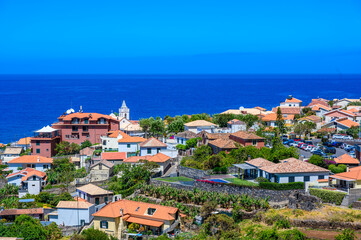 Naklejka na ściany i meble Jardim do Mar - Village with Promenade at beautiful coast of Madeira island, Calheta, Portugal.