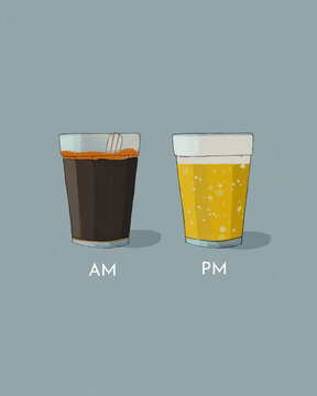 Ilustração de copo lagoinha (copo americano) com cerveja e com café
