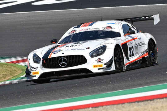 Mugello Circuit, Italy 19 July 2019: Mercedes AMG GT3 of Antonelli Motorsport Team driven by Riccardo Agostini and Rovera Alessio, during practice of C.I. Gran Turismo Sprint in Mugello Circuit.