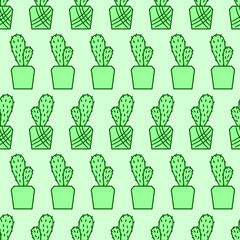 Cacti. Houseplants in pots. Seamless patterns. Creative flower shop decoration design or flower wrapping paper design. Vector