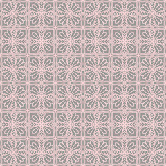 seamless pattern with mosaic and pink and dark brown flowers, vector,