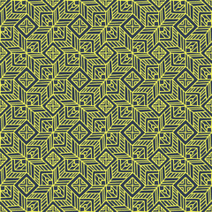 seamless pattern with geometric yellow flowers and dark gray background, vector,