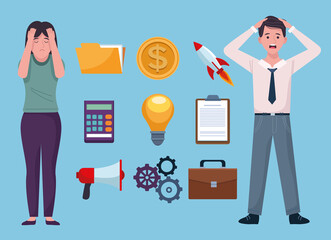 business couple stressed for information overload