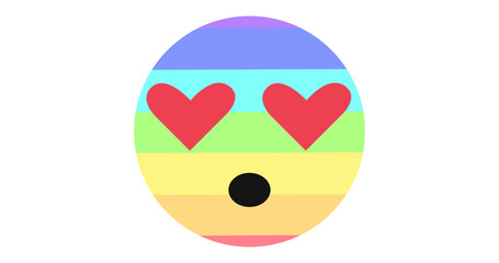 love emoticon face with hearts instead of eyes. rainbow eyes, rainbow hearts.