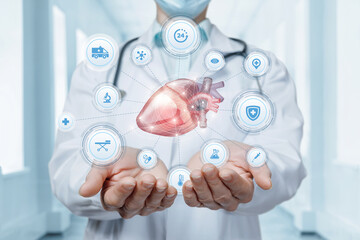 Concept of diagnostics the treatment and support of the patient heart.
