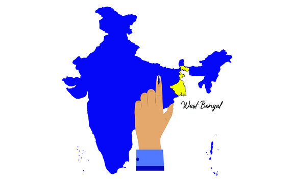Vector Illustration Of West Bengal Election With Map And Speaker For Announcement.