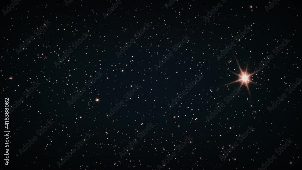 Wall mural abstract sky stars animation seamless loop on dark blue background. 4k 3d zoom and swirl rotation of