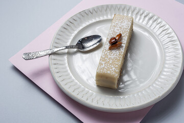 Traditional French luxurious cakes with mint leaves