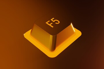 Glowing golden metal F5 keyboard key