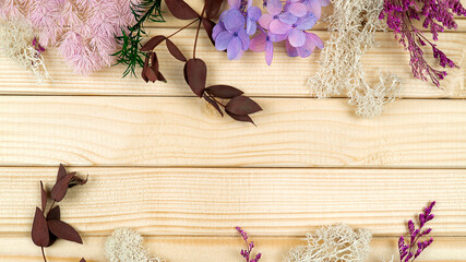 wooden background with flowers