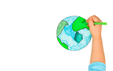children's hand drawing the planet earth