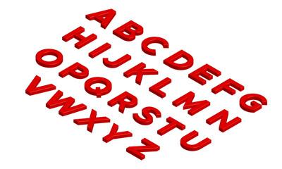 Red 3D Isometric Alphabet Isolated on White Background. Vector Illustration