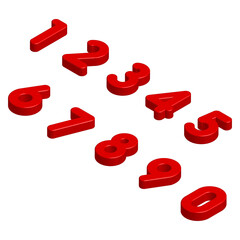 Isometric Red 3D Numbers Isolated on White Background. Vector Illustration