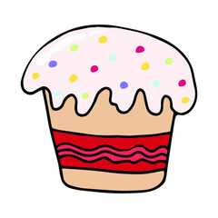 Hand drawn easter cake, bread. Colored Easter cake sticker black outline. Doodle vector illustration in cute style. Design for Easter, postcards, stickers. Isolated on white background