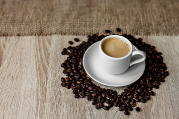 white cup, coffee beans, espresso