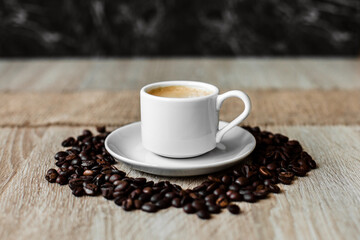 white cup, coffee beans, espresso