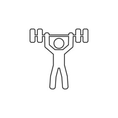 Strong bodybuilder sportsman lifting heavyweight barbell over his head line icon, design flat vector 