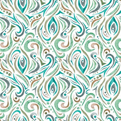 Fototapeta na wymiar Hand-drawn waves seamless pattern . Watecolor patterns. Abstract watercolor background in a diamond pattern