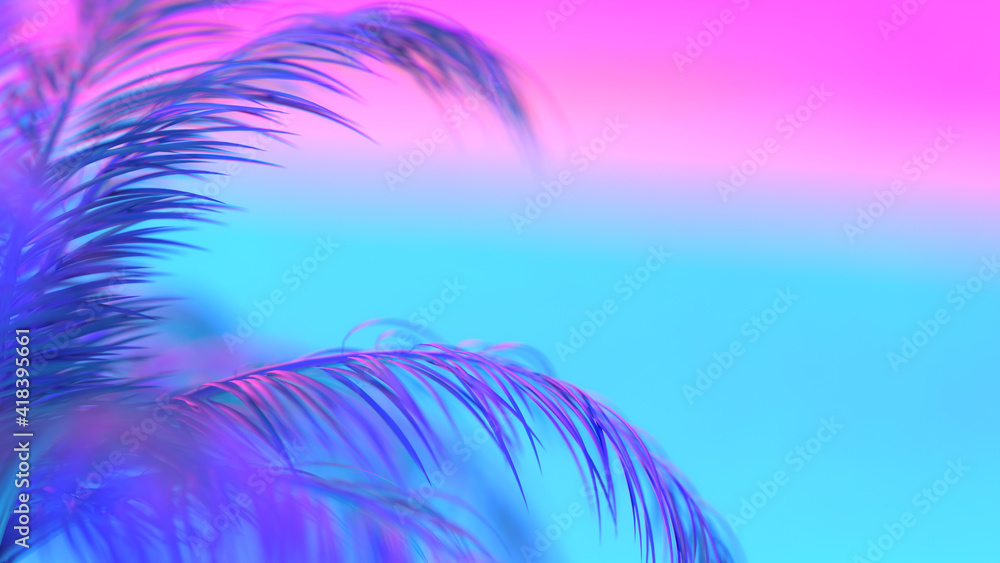 Aufkleber palm tree branch. vivid colors. 3d rendering. abstract backround. graphic design.