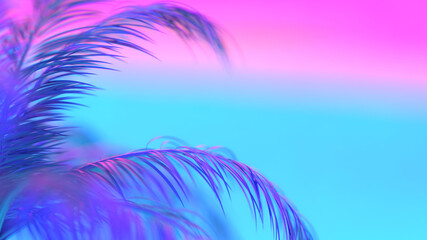 Palm tree branch. Vivid colors. 3D rendering. Abstract backround. Graphic design. 