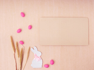 Easter holiday concept. Top view. Easter card with a copy space.