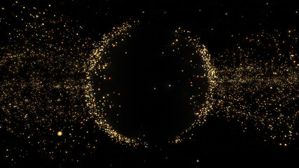 Gold bokeh particles. Glitter lights. Xmas golden background. Dust sphere. 3d rendering © Bokehstore