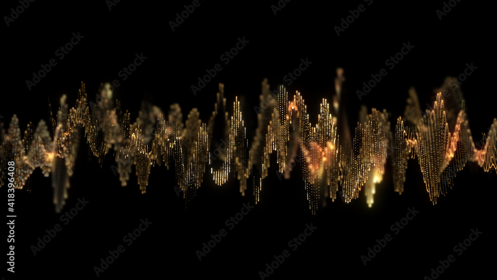 Poster abstract glowing lines background. wavy form neon line structure. futuristic gold. technology concep