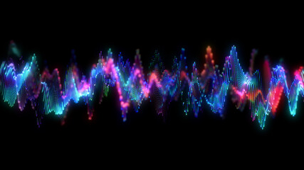 Abstract glowing lines background. Wavy form neon line structure. Futuristic blue,red colors. Technology concept. Global network conncetion. Isolated on black. 3d rendering.
