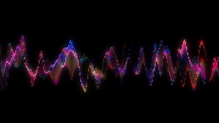 Abstract glowing lines background. Wavy form neon line structure. Futuristic blue,purple,red colors. Technology concept. Global network conncetion. Isolated on black. 3d rendering.