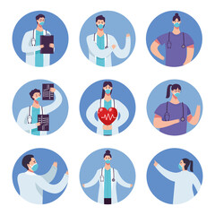 bundle of doctors staff wearing facemask