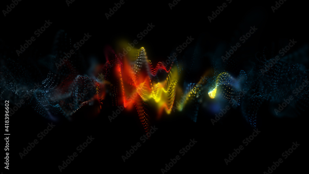 Poster abstract glowing lines background. wavy form neon line structure. futuristic blue,yellow,red colors.