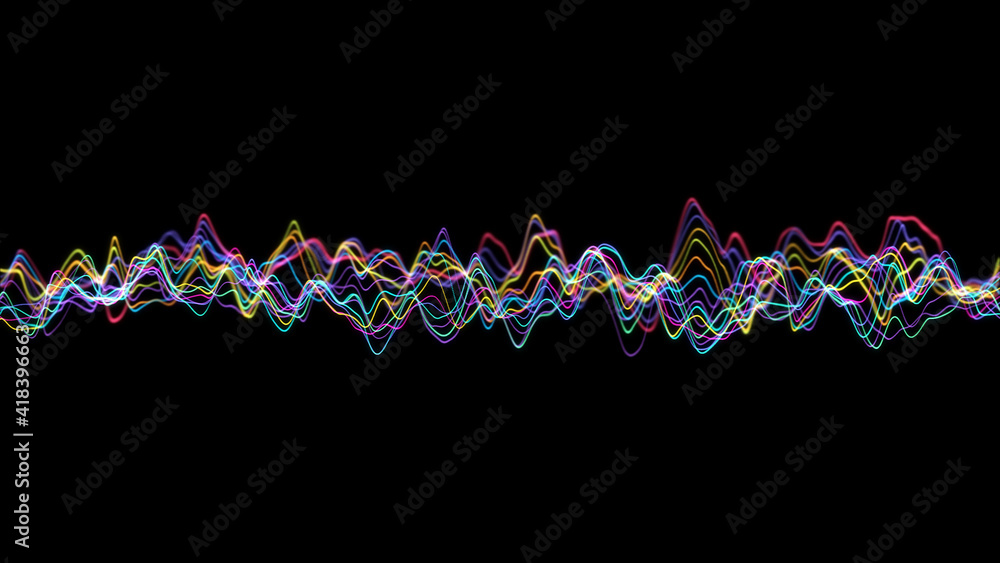 Poster abstract glowing lines background. wavy form neon line structure. futuristic colorful. technology co