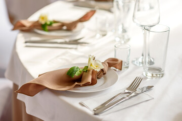 Beautiful decoration of the wedding holiday with flowers and greenery with florist decoration