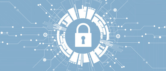 internet digital security technology concept for business background. Lock on circuit board