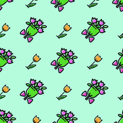 Vector flower pattern, seamless pattern. Elements for greeting cards, invitations, packaging, textiles. Background of the bouquets of spring flowers. Naive illustrations. Wildflowers. Flower and garde