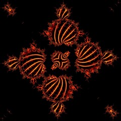 Mandelbrot fractal pattern on a black background based on a series of lineasr  red-hot lava flows
