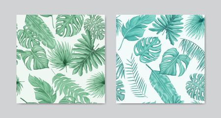 Watercolor tropical leaves seamless pattern template bundle