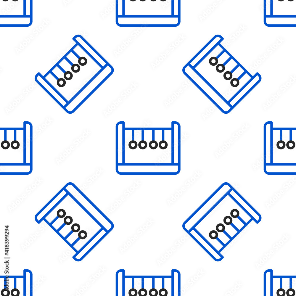 Poster line pendulum icon isolated seamless pattern on white background. newtons cradle. colorful outline c