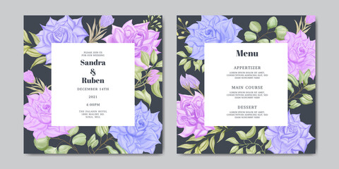 Elegant wedding invitation template with beautiful watercolor floral