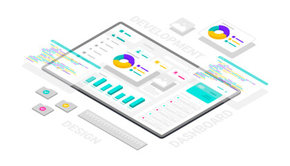 Dashboard website and software technology development 3d isometric illustration