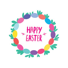 Easter wreath of colorful eggs vector illustration, frame with the text 